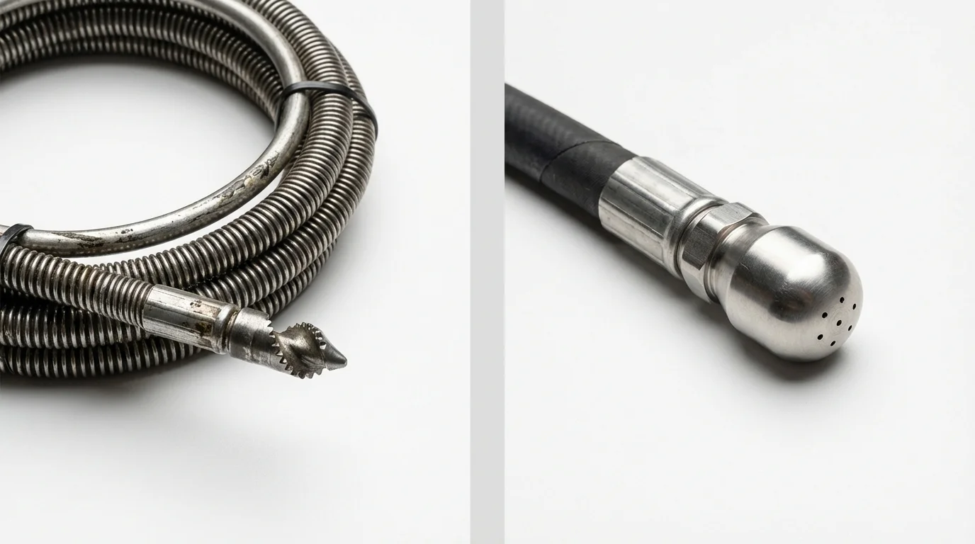 Drain snake cable and hydro jetting nozzle used for drain cleaning in Smithland, KY