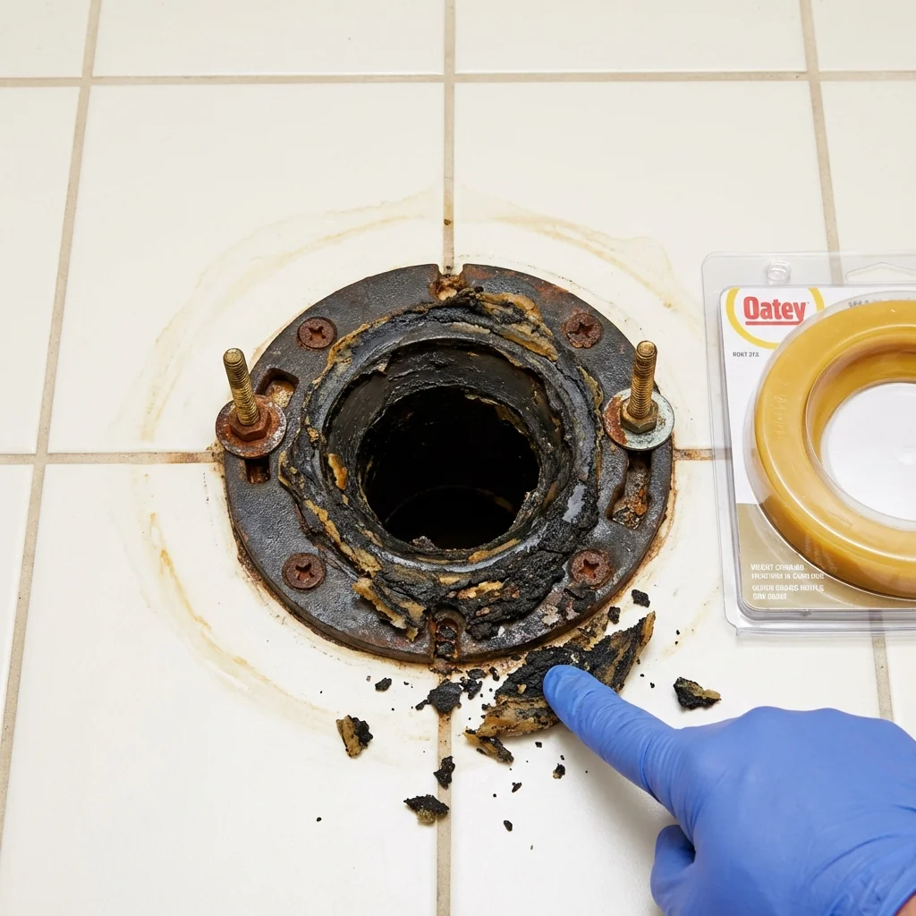 Failed wax ring showing water seepage at the base of a toilet in a Smithland, KY home