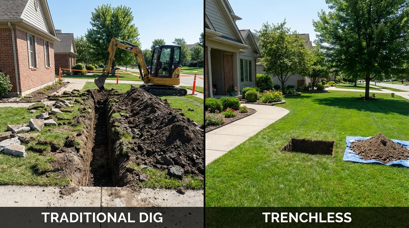 Trenchless sewer repair with minimal yard damage versus traditional excavation in Smithland, KY